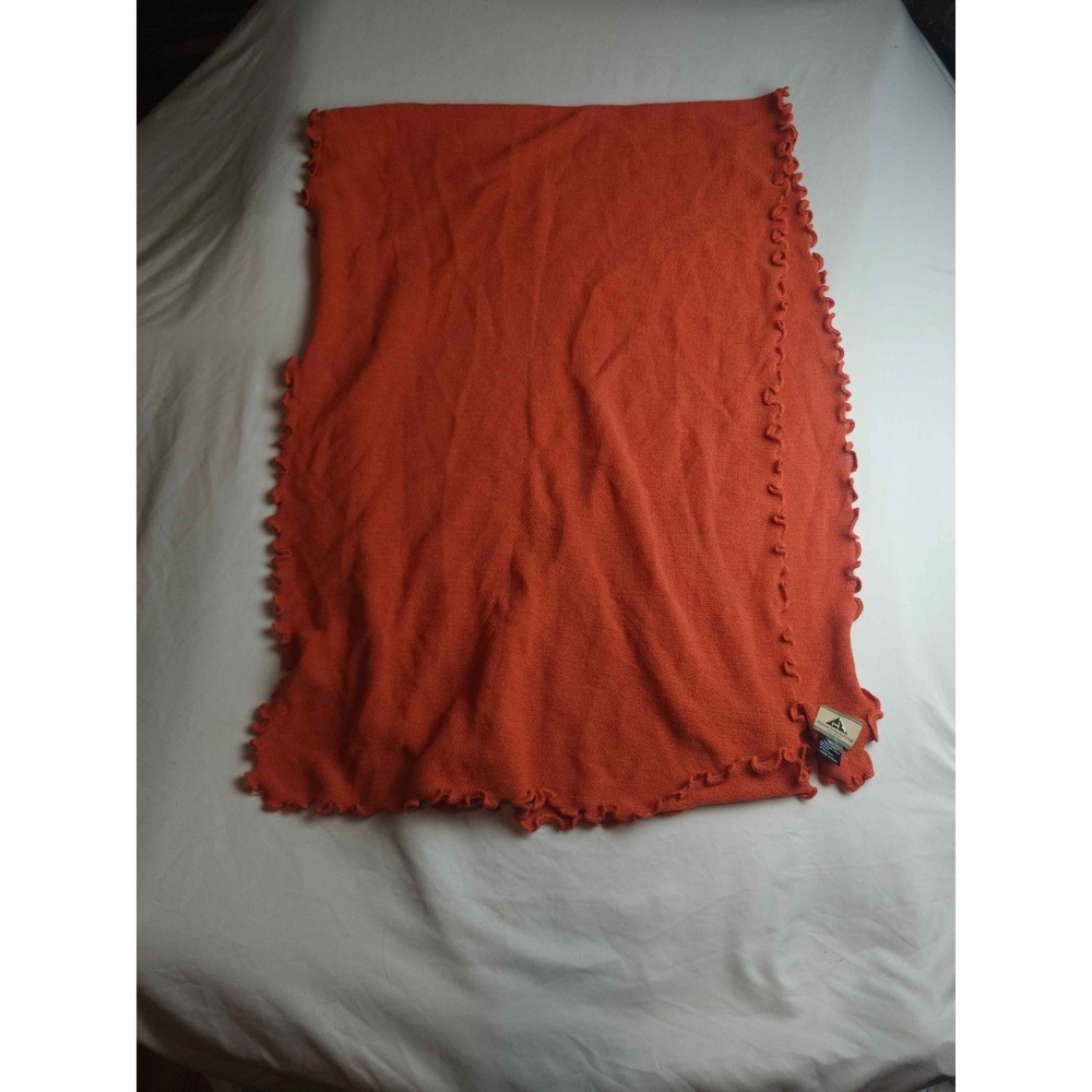 Alpaca International Scarf Womens Orange Knit Ruffle Edge Shawl Wrap Winter Cozy